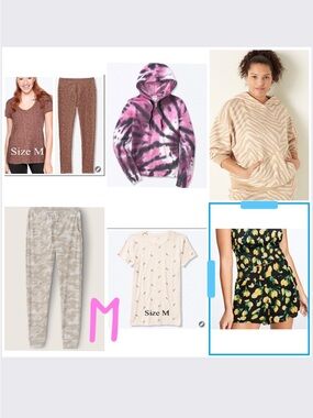 7 VS PINK EVERYDAY LOUNGE TIE DYE PERFECT FULL ZIP HOODIE, PERFECT CREW BUNDLE M